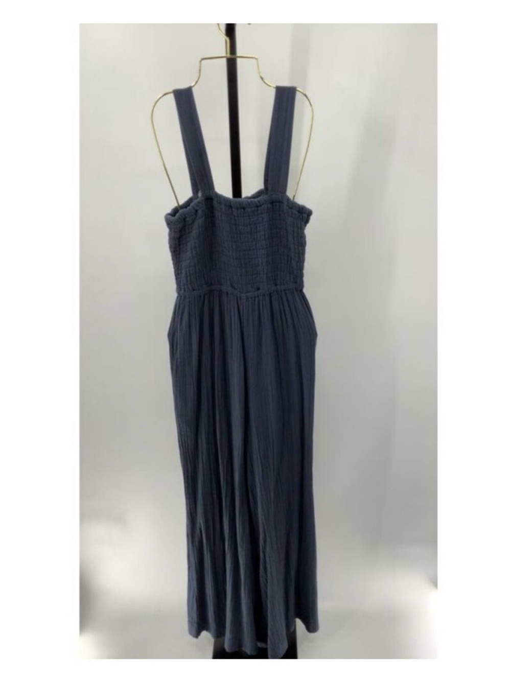 Quince Womens 100% Gauze Cotton Navy Smocked Wide-Leg Jumpsuit M - Picture 5 of 5